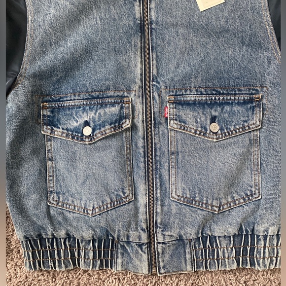 New Levi's Premium Big E Men Sherpa Lined Hybrid Denim Trucker Jean Jacket Small - Picture 2 of 8